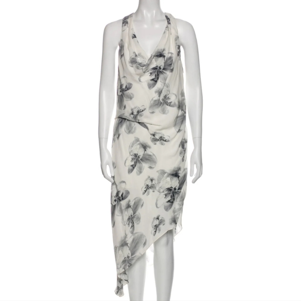 New Haute Hippie Summer dress white & black w/teal, Gorgeous on, silk, travel M